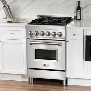 ZLINE 24" 2.8 cu ft Dual Fuel Range with Gas Stove and Electric Oven in Stainless Steel (RA24)