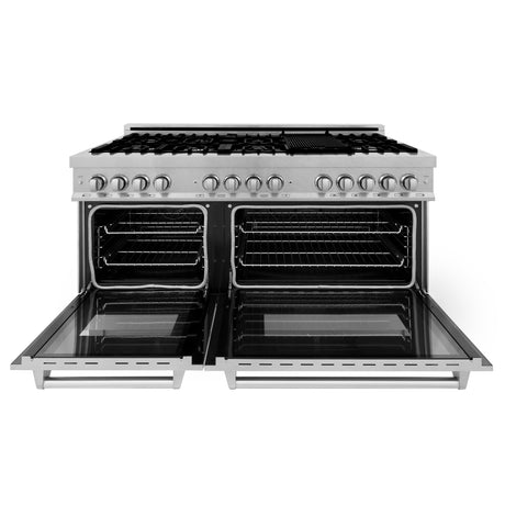 ZLINE 60" 7.4 cu ft Dual Fuel Range with Gas Stove and Electric Oven in Fingerprint Resistant Stainless Steel (RAS-SN-60)