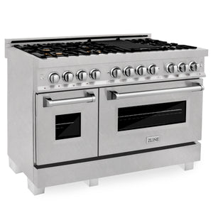 ZLINE 48" 6.0 cu ft Dual Fuel Range with Gas Stove and Electric Oven in Fingerprint Resistant Stainless Steel and Brass Burners (RAS-SN-BR-48)