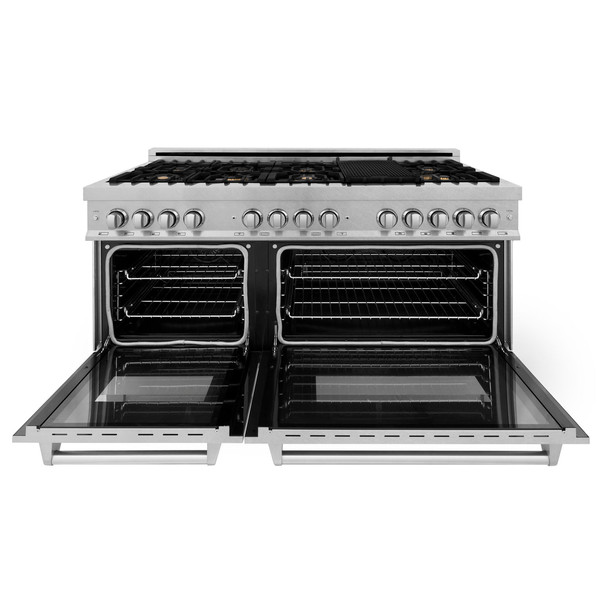 ZLINE 60" 7.4 cu ft Dual Fuel Range with Gas Stove and Electric Oven in Fingerprint Resistant Stainless Steell with Brass Burners (RAS-SN-BR-60)