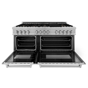 ZLINE 60" 7.4 cu ft Dual Fuel Range with Gas Stove and Electric Oven in Fingerprint Resistant Stainless Steell with Brass Burners (RAS-SN-BR-60)