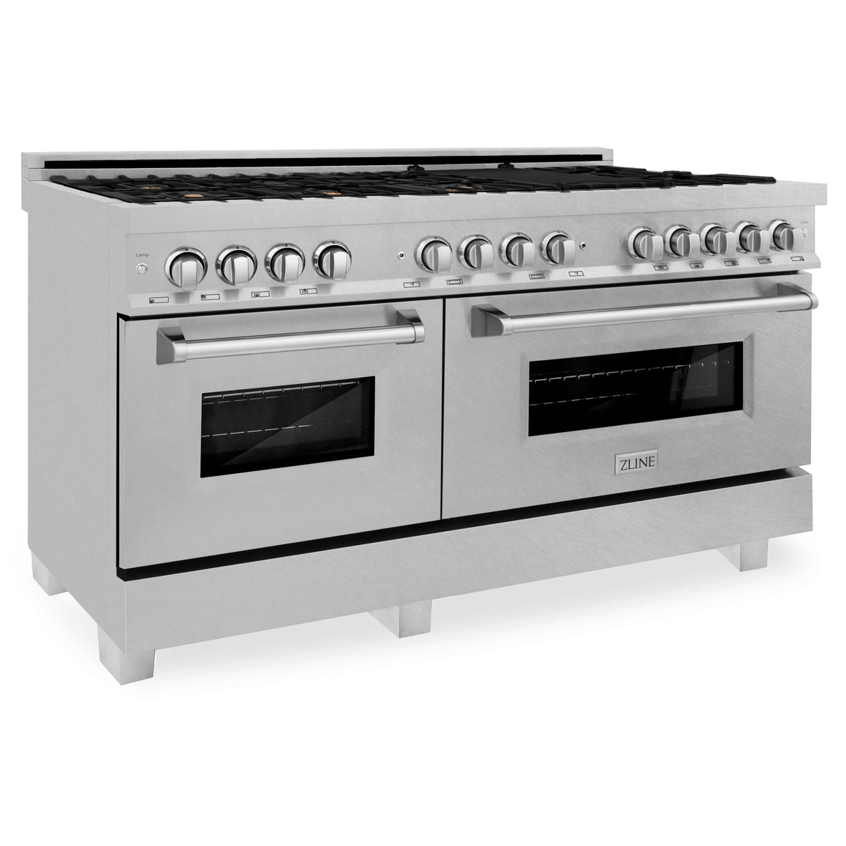 ZLINE 60" 7.4 cu ft Dual Fuel Range with Gas Stove and Electric Oven in Fingerprint Resistant Stainless Steell with Brass Burners (RAS-SN-BR-60)