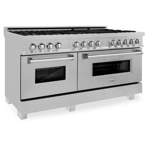 ZLINE 60" 7.4 cu ft Dual Fuel Range with Gas Stove and Electric Oven in Fingerprint Resistant Stainless Steell with Brass Burners (RAS-SN-BR-60)