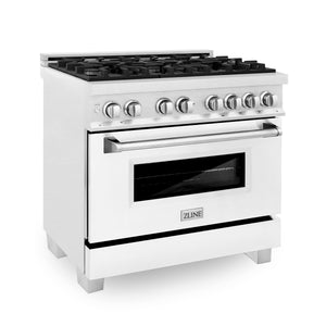 ZLINE 36" 4.6 cu ft Dual Fuel Range with Gas Stove and Electric Oven in Fingerprint Resistant Stainless Steel and White Matte Door (RAS-WM-36)