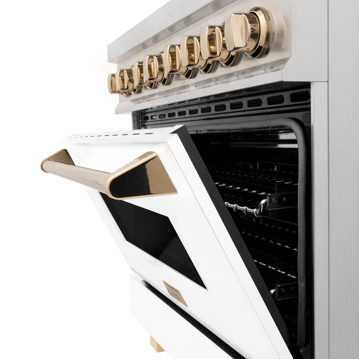 ZLINE Autograph Edition 36" 4.6 cu ft Dual Fuel Range with Gas Stove and Electric Oven in Fingerprint Resistant Stainless Steel with White Matte Door and Gold Accents (RASZ-WM-36-G)