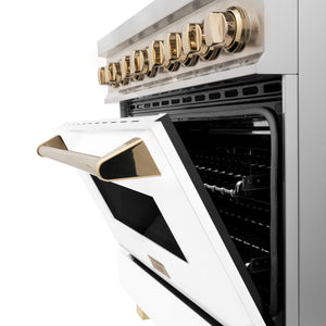 ZLINE Autograph Edition 36" 4.6 cu ft Dual Fuel Range with Gas Stove and Electric Oven in Stainless Steel with White Matte Door and Gold Accents (RAZ-WM-36-G)