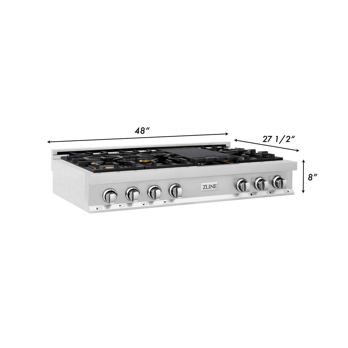 ZLINE 48" Porcelain Gas Stovetop with 7 Gas Brass Burners and Griddle (RT-BR-48)