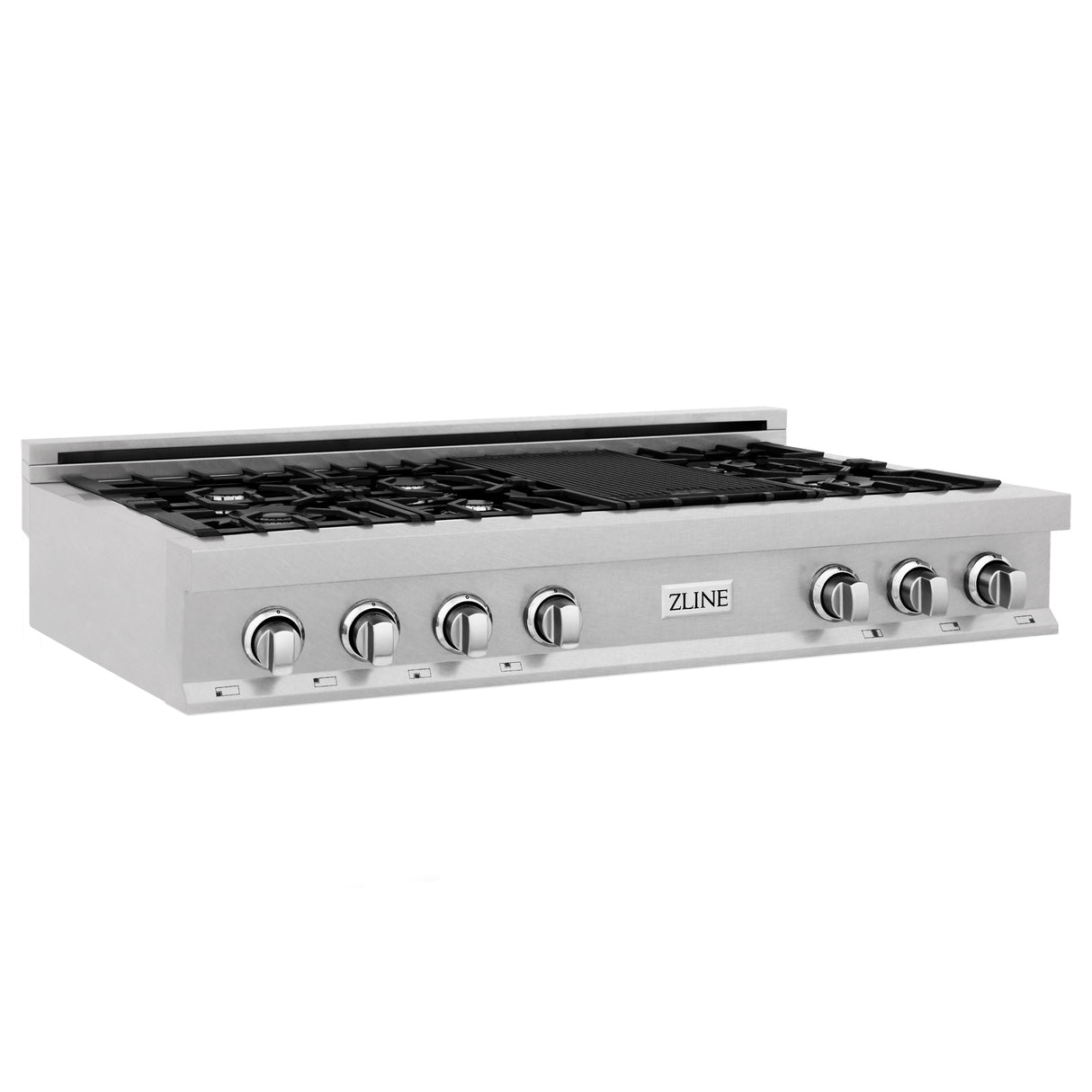 ZLINE 48" Porcelain Gas Stovetop in Fingerprint Resistant Stainless Steel with 7 Gas Burners and Griddle (RTS-48)