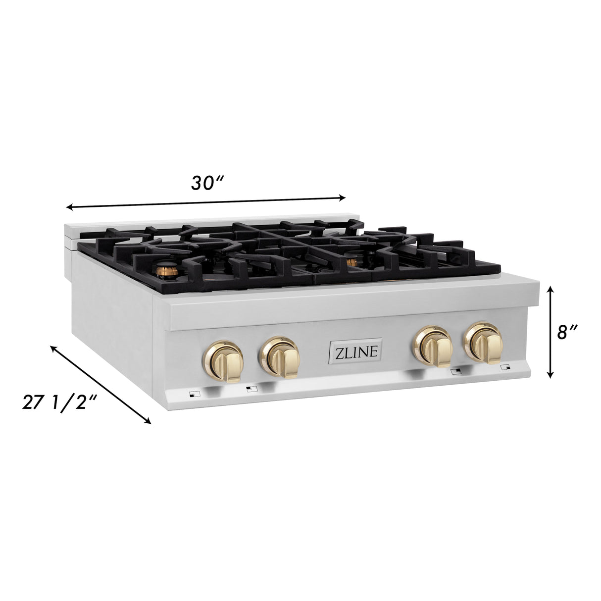 ZLINE Autograph Edition 30" Porcelain Rangetop with 4 Gas Burners in Stainless Steel and Gold Accents (RTZ-30-G)