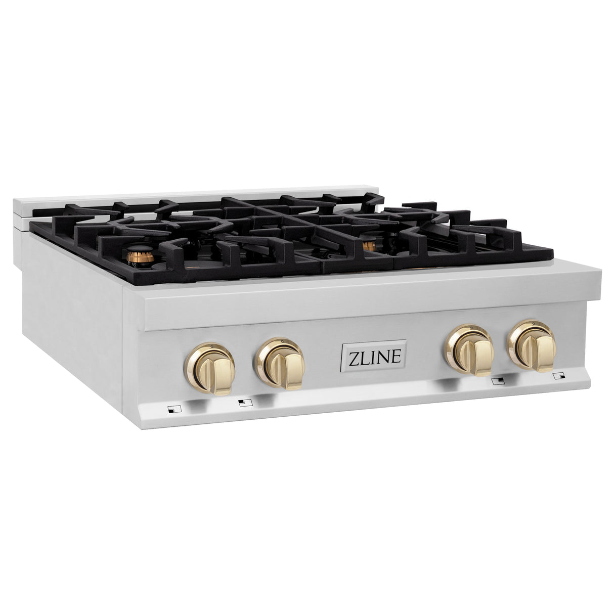 ZLINE Autograph Edition 30" Porcelain Rangetop with 4 Gas Burners in Stainless Steel and Gold Accents (RTZ-30-G)