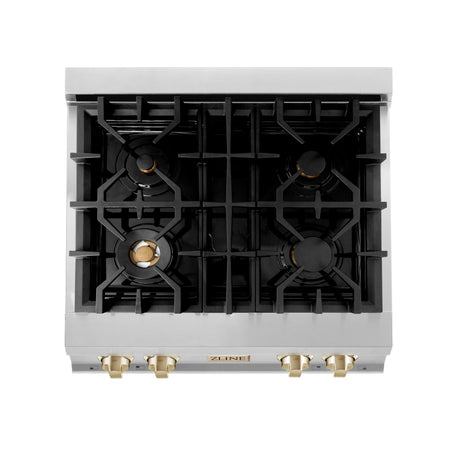 ZLINE Autograph Edition 30" Porcelain Rangetop with 4 Gas Burners in Stainless Steel and Gold Accents (RTZ-30-G)