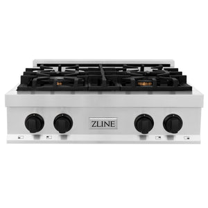 ZLINE Autograph Edition 30" Porcelain Rangetop with 4 Gas Burners in Stainless Steel and Matte Black Accents (RTZ-30-MB)