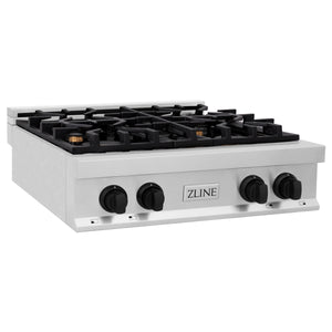 ZLINE Autograph Edition 30" Porcelain Rangetop with 4 Gas Burners in Stainless Steel and Matte Black Accents (RTZ-30-MB)