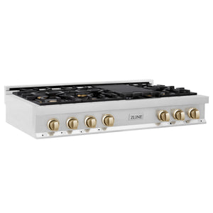 ZLINE Autograph Edition 48" Porcelain Rangetop with 7 Gas Burners in Stainless Steel and Gold Accents (RTZ-48-G)