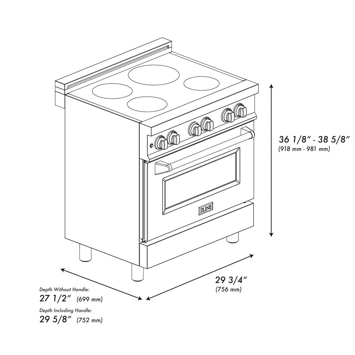 ZLINE 30" 4.0 cu ft Induction Range with a 4 Element Stove and Electric Oven in Stainless Steel (RAIND-30)