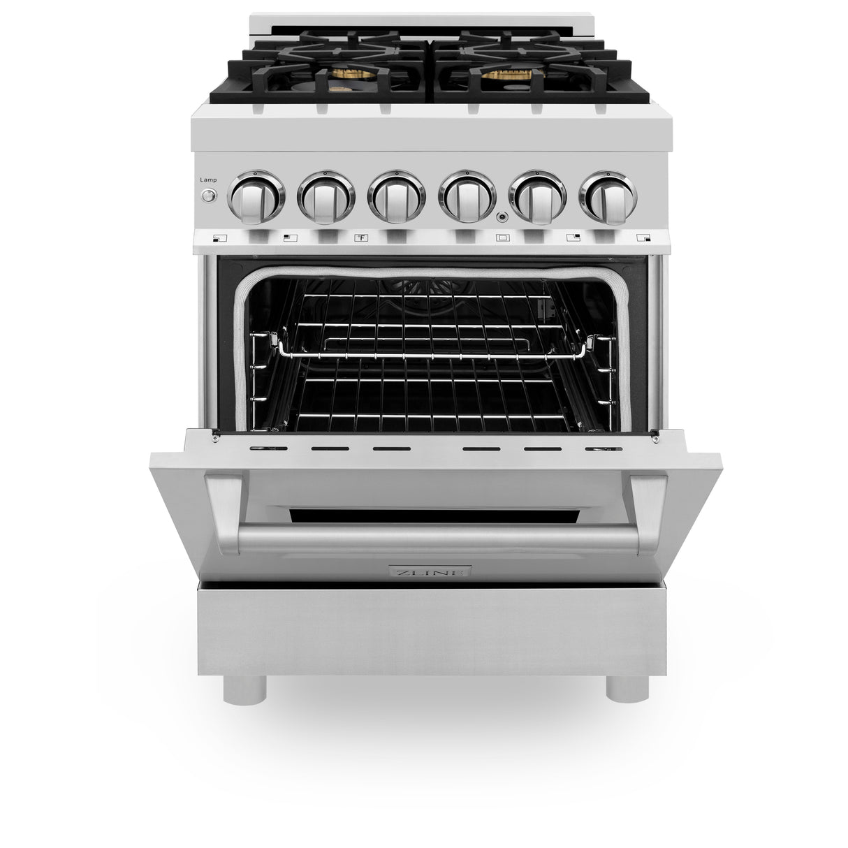 ZLINE 24" 2.8 cu ft Dual Fuel Range with Gas Stove and Electric Oven in Stainless Steel with Brass Burners (RA-BR-24)