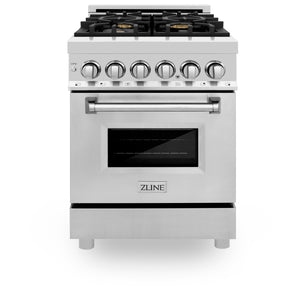 ZLINE 24" 2.8 cu ft Dual Fuel Range with Gas Stove and Electric Oven in Stainless Steel with Brass Burners (RA-BR-24)