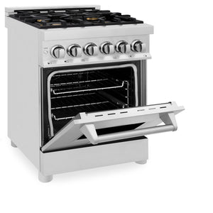 ZLINE 24" 2.8 cu ft Dual Fuel Range with Gas Stove and Electric Oven in Stainless Steel with Brass Burners (RA-BR-24)