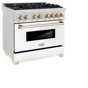 ZLINE Autograph Edition 36" 4.6 cu ft Dual Fuel Range with Gas Stove and Electric Oven in Fingerprint Resistant Stainless Steel with White Matte Door and Gold Accents (RASZ-WM-36-G)