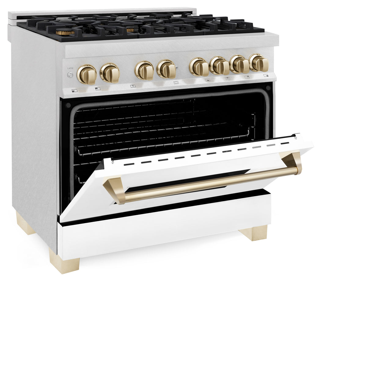 ZLINE Autograph Edition 36" 4.6 cu ft Dual Fuel Range with Gas Stove and Electric Oven in Fingerprint Resistant Stainless Steel with White Matte Door and Gold Accents (RASZ-WM-36-G)