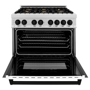 ZLINE Autograph Edition 36" 4.6 cu ft Dual Fuel Range with Gas Stove and Electric Oven in Fingerprint Resistant Stainless Steel with White Matte Door and Matte Black Accents (RASZ-WM-36-MB)