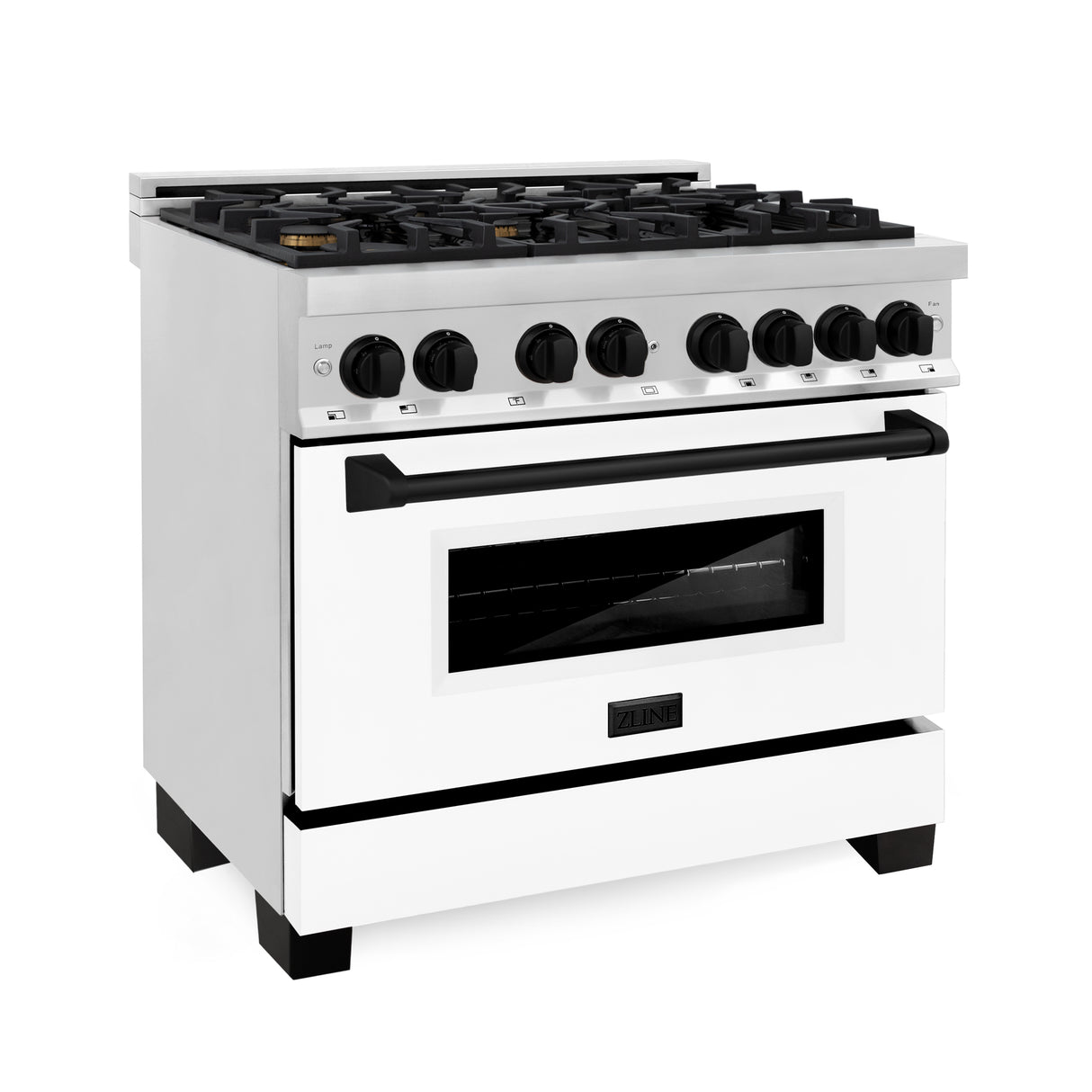 ZLINE Autograph Edition 36" 4.6 cu ft Dual Fuel Range with Gas Stove and Electric Oven in Stainless Steel with White Matte Door and Matte Black Accents (RAZ-WM-36-MB)