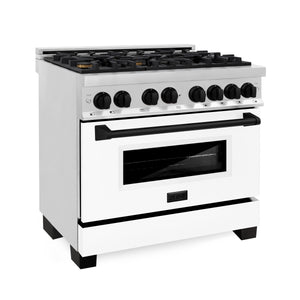 ZLINE Autograph Edition 36" 4.6 cu ft Dual Fuel Range with Gas Stove and Electric Oven in Stainless Steel with White Matte Door and Matte Black Accents (RAZ-WM-36-MB)