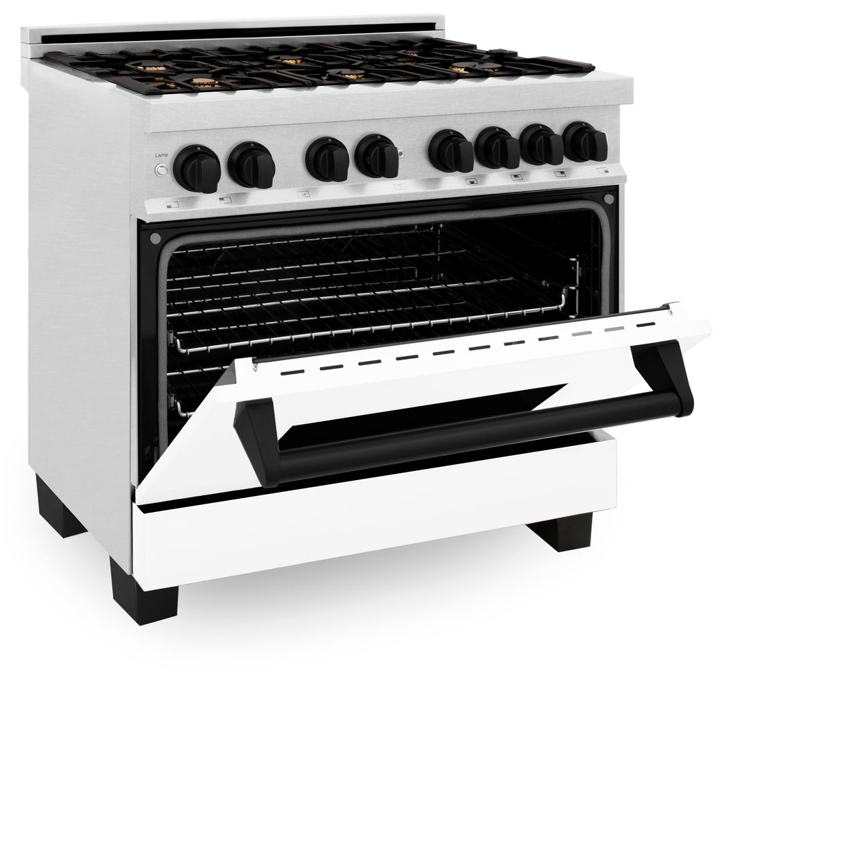 ZLINE Autograph Edition 36" 4.6 cu ft Dual Fuel Range with Gas Stove and Electric Oven in Fingerprint Resistant Stainless Steel with White Matte Door and Matte Black Accents (RASZ-WM-36-MB)