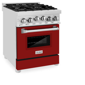 ZLINE 24" 2.8 cu ft Range with Gas Stove and Gas Oven in Stainless Steel and Red Gloss Door (RG-RG-24)