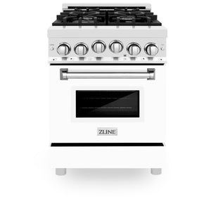 ZLINE 24" 2.8 cu ft Range with Gas Stove and Gas Oven in Stainless Steel and White Matte Door (RG-WM-24)