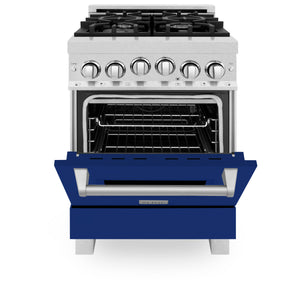 ZLINE 24" 2.8 cu ft Range with Gas Stove and Gas Oven in Fingerprint Resistant Stainless Steel and Blue Gloss Door (RGS-BG-24)