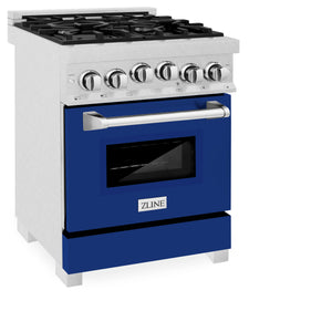 ZLINE 24" 2.8 cu ft Range with Gas Stove and Gas Oven in Fingerprint Resistant Stainless Steel and Blue Gloss Door (RGS-BG-24)