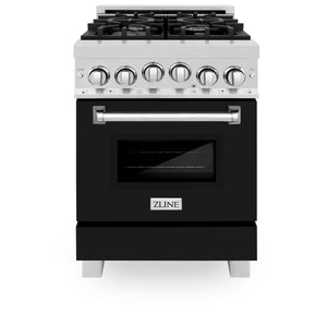 ZLINE 24" 2.8 cu ft Range with Gas Stove and Gas Oven in Fingerprint Resistant Stainless Steel and Black Matte Door (RGS-BLM-24)