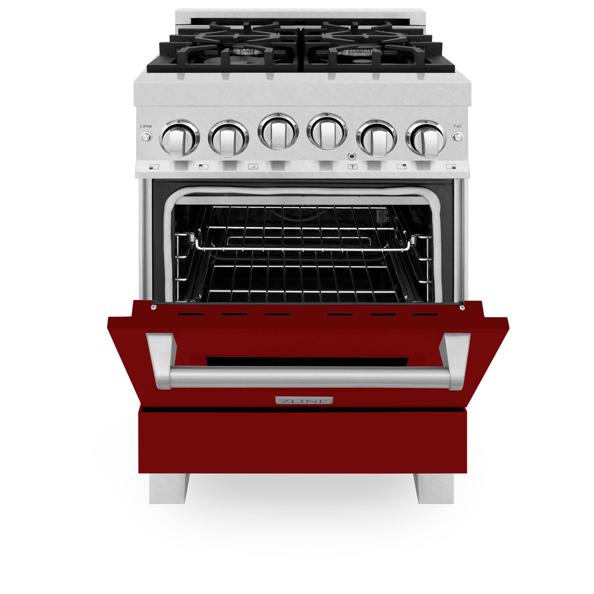 ZLINE 24" 2.8 cu ft Range with Gas Stove and Gas Oven in Fingerprint Resistant Stainless Steel and Red Gloss Door (RGS-RG-24)