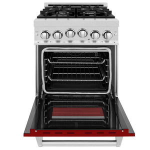 ZLINE 24" 2.8 cu ft Range with Gas Stove and Gas Oven in Fingerprint Resistant Stainless Steel and Red Gloss Door (RGS-RG-24)