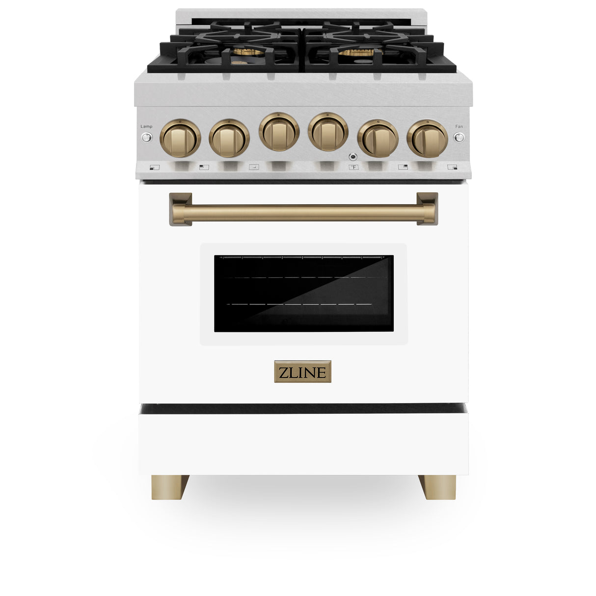 ZLINE Autograph Edition 24" 2.8 cu ft Range with Gas Stove and Gas Oven in Fingerprint Resistant Stainless Steel with White Matte Door and Champagne Bronze Accents (RGSZ-WM-24-CB)