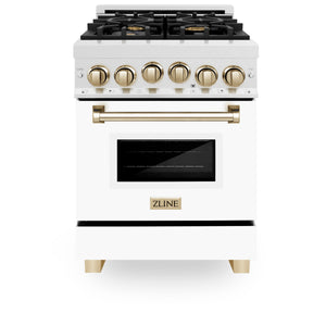 ZLINE Autograph Edition 24" 2.8 cu ft Range with Gas Stove and Gas Oven in Fingerprint Resistant Stainless Steel with White Matte Door and Gold Accents (RGSZ-WM-24-G)