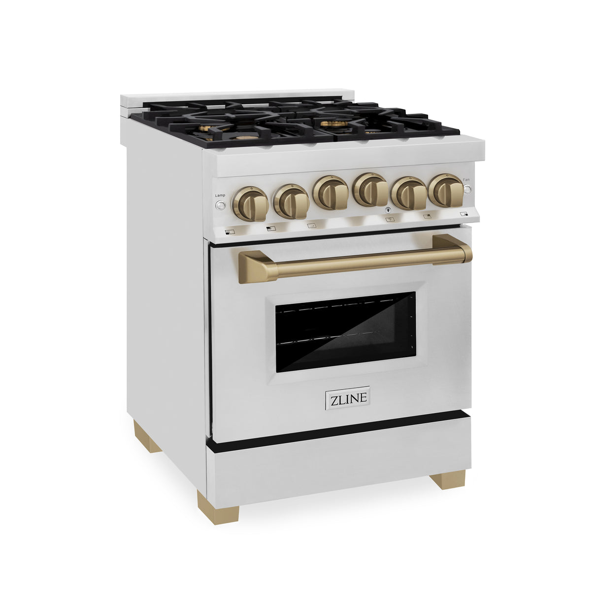 ZLINE Autograph Edition 24" 2.8 cu ft Dual Fuel Range with Gas Stove and Electric Oven in Stainless Steel with Champagne Bronze Accents (RAZ-24-CB)