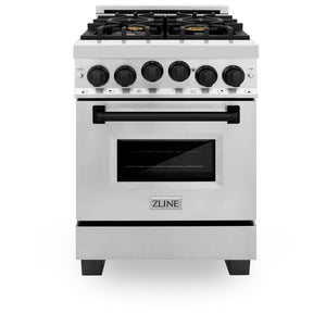 ZLINE Autograph Edition 24" 2.8 cu ft Range with Gas Stove and Gas Oven in Stainless Steel with Matte Black Accents (RGZ-24-MB)