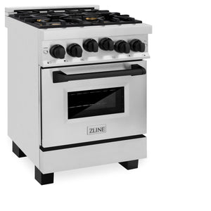 ZLINE Autograph Edition 24" 2.8 cu ft Range with Gas Stove and Gas Oven in Stainless Steel with Matte Black Accents (RGZ-24-MB)