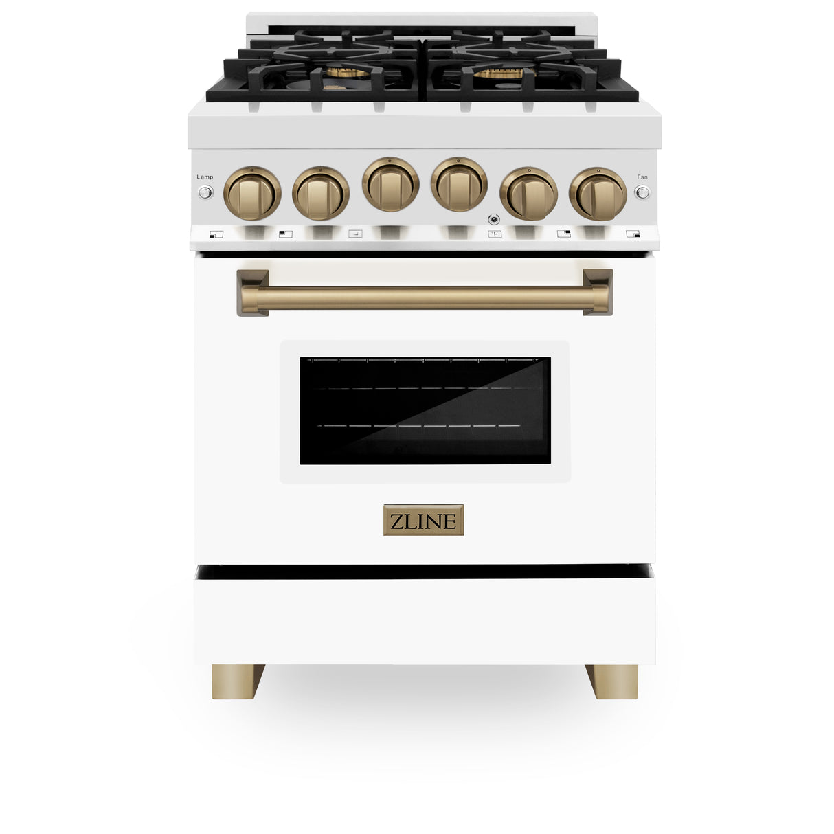 ZLINE Autograph Edition 24" 2.8 cu ft Range with Gas Stove and Gas Oven in Stainless Steel with White Matte Door and Champagne Bronze Accents (RGZ-WM-24-CB)