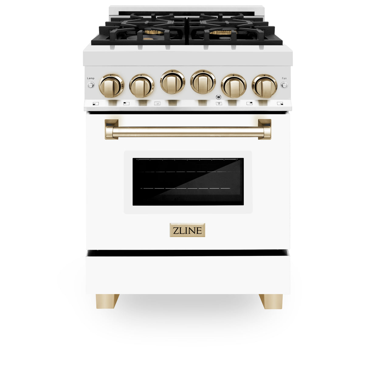 ZLINE Autograph Edition 24" 2.8 cu ft Range with Gas Stove and Gas Oven in Stainless Steel with White Matte Door and Gold Accents (RGZ-WM-24-G)