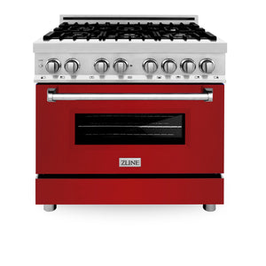 ZLINE 36" 4.6 cu ft Dual Fuel Range with Gas Stove and Electric Oven in Stainless Steel and Red Gloss Door (RA-RG-36)