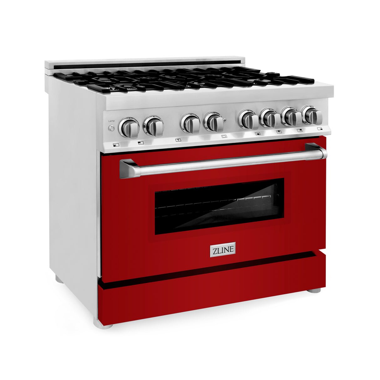 ZLINE 36" 4.6 cu ft Dual Fuel Range with Gas Stove and Electric Oven in Stainless Steel and Red Gloss Door (RA-RG-36)