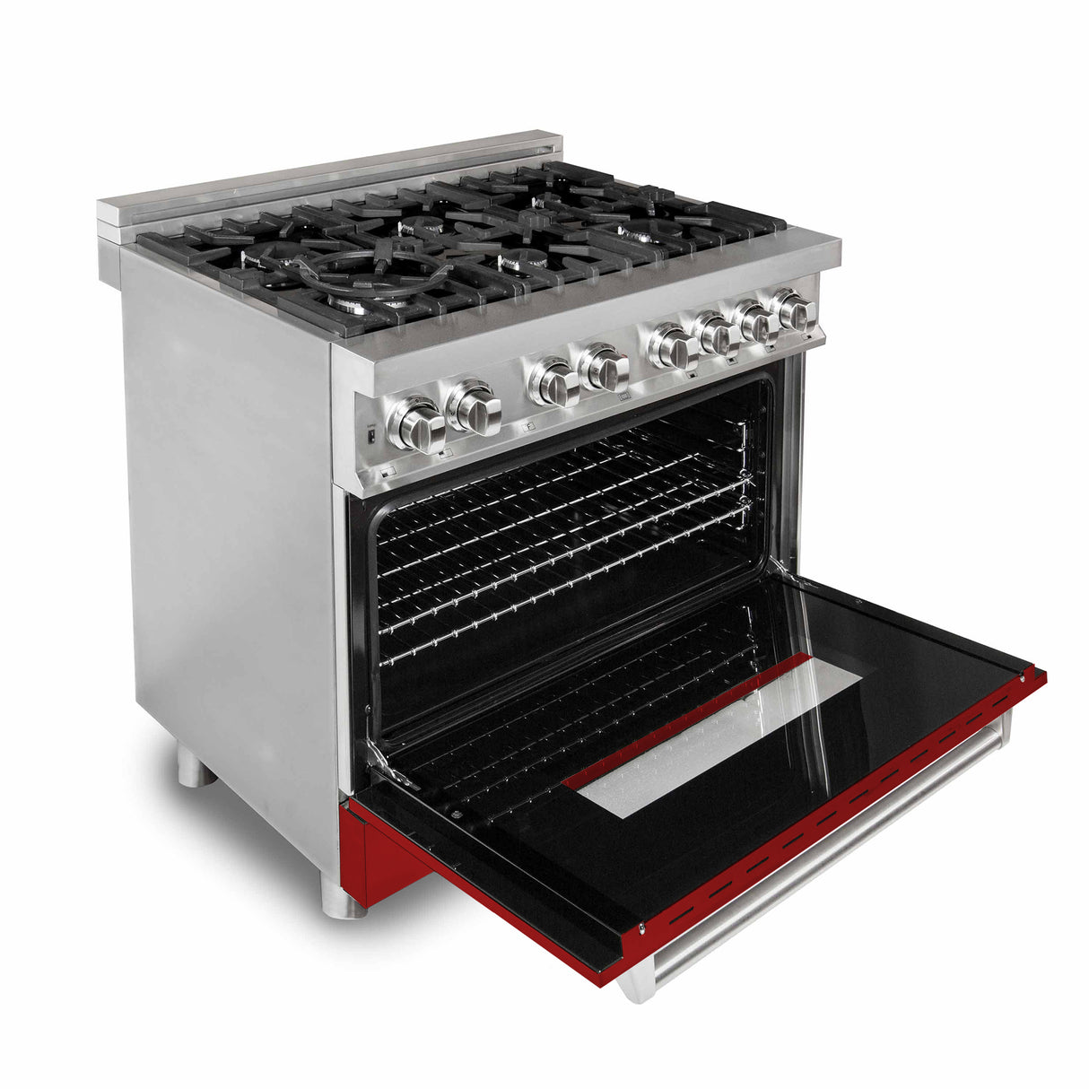 ZLINE 36" 4.6 cu ft Dual Fuel Range with Gas Stove and Electric Oven in Stainless Steel and Red Gloss Door (RA-RG-36)