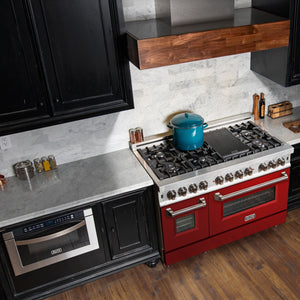 ZLINE 48" 6.0 cu ft Dual Fuel Range with Gas Stove and Electric Oven in Stainless Steel and Red Gloss Door (RA-RG-48)