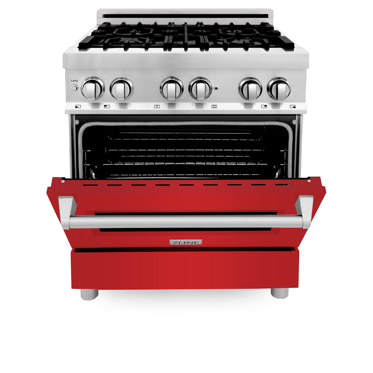 ZLINE 30" 4.0 cu ft Dual Fuel Range with Gas Stove and Electric Oven in Stainless Steel and Red Matte Door (RA-RM-30)