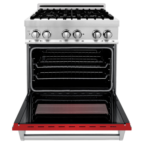 ZLINE 30" 4.0 cu ft Dual Fuel Range with Gas Stove and Electric Oven in Stainless Steel and Red Matte Door (RA-RM-30)