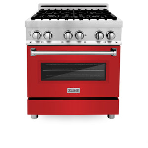 ZLINE 30" 4.0 cu ft Dual Fuel Range with Gas Stove and Electric Oven in Stainless Steel and Red Matte Door (RA-RM-30)