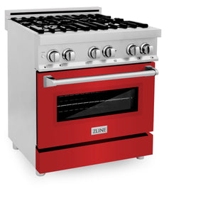 ZLINE 30" 4.0 cu ft Dual Fuel Range with Gas Stove and Electric Oven in Stainless Steel and Red Matte Door (RA-RM-30)